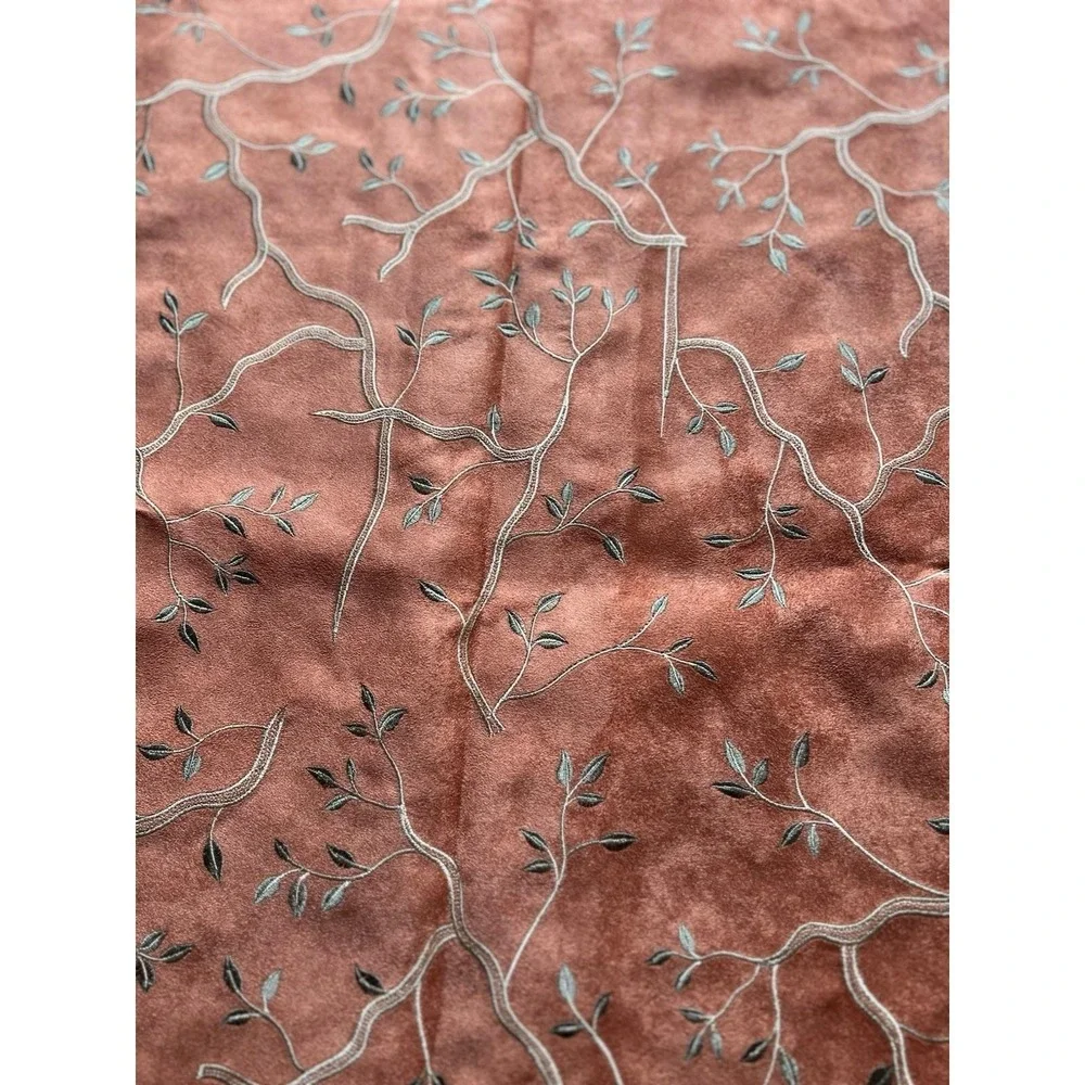 Embroidered Microsuede Upholstery Fabric Remnant Vine Branches 28x106 Rust